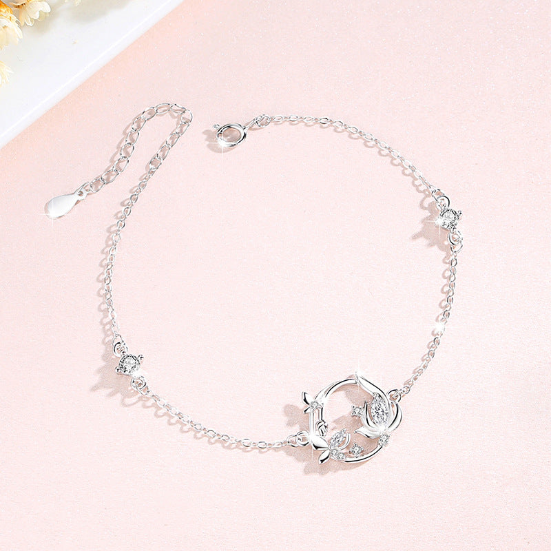 Lucky Garland Sterling Silver 925 Bracelet Female Niche Design Light Luxury Zircon Flower Bracelet Object Butterfly Bracelet