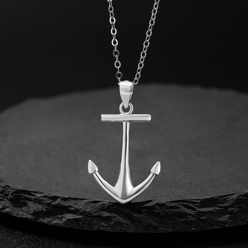 Anchor Sterling Silver 925 Necklace Men's Niche Light Luxury High-Grade Hip Hop Clavicle Chain Vintage Punk Cross Pendant