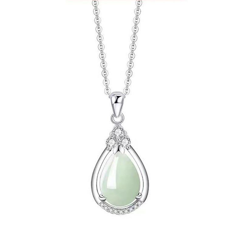 Dripping Silver 925 Necklace Light Luxury High-Grade Hetian Jade Clavicle Chain Mother's Day Gift Water Drop Pendant