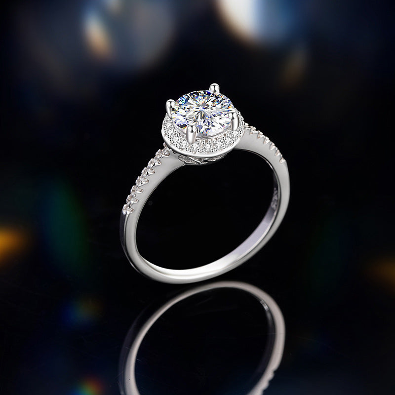 Sterling Silver 925 Diamond Ring Women's Simple High-Grade Bouquet Moissanite Ring round 1 Karat 6 Wedding Ring