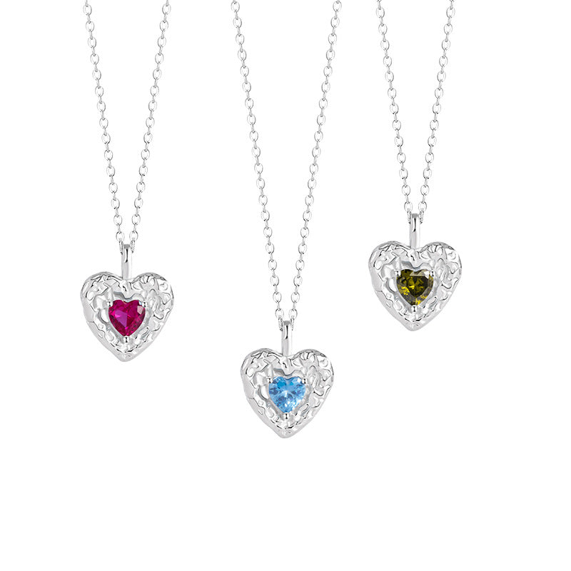 Lovely Sterling Silver 925 Necklace Female Niche Design Light Luxury Texture Clavicle Chain Ins Style Texture Zircon Pendant