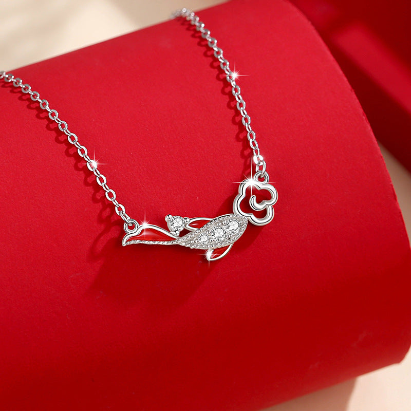 Koi Fish Sterling Silver 925 Necklace Women's Fashion All-Match Zircon Clavicle Chain for Valentine's Day Ins Auspicious Cloud Pendant