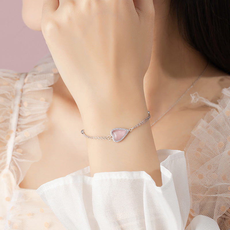 Lovely Sterling Silver 925 Bracelet Female Niche Design Light Luxury Opal Bracelet Ins Style Zircon Bracelet