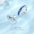 Fishtail Sterling Silver 925 Couple Ring Men and Women Niche Design Light Luxury Glass Stone Ring Ins Style Zircon Ring
