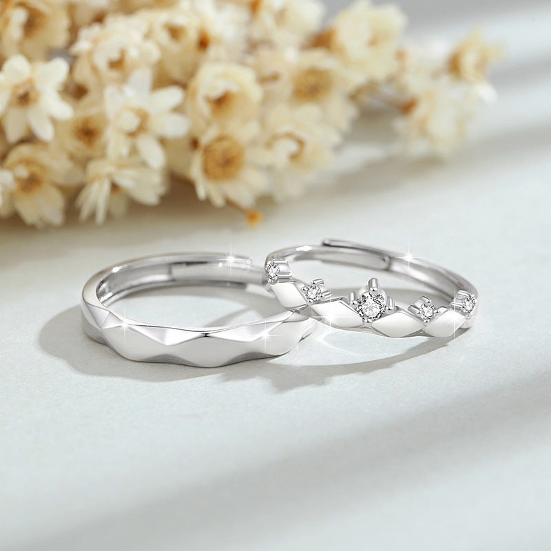 Crown Pure Silver 999 Couple Ring Men's and Women's Fashion All-Match Zircon Ring Thing Ins Wind Rhombus Ring