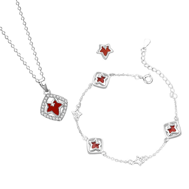 Ivy Sterling Silver 925 Necklace Female Niche Design Peacock Bracelet Valentine's Day Square Zircon Maple Leaf Stud Earrings