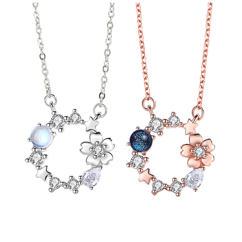 Women's 925 Sterling Silver Necklace, Light Luxury Niche Design Clavicle Chain, TikTok Dream Moonstone Pendant