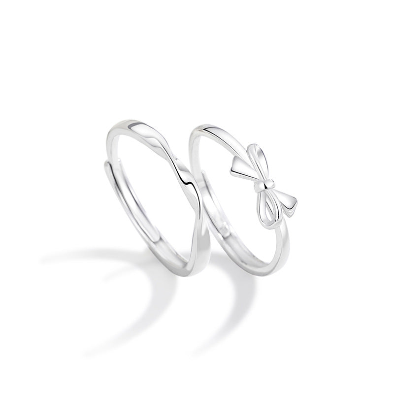 Mobius Pure Silver 999 Couple Ring Men's and Women's Simple Niche Open Ring Ins Style Bow Ring