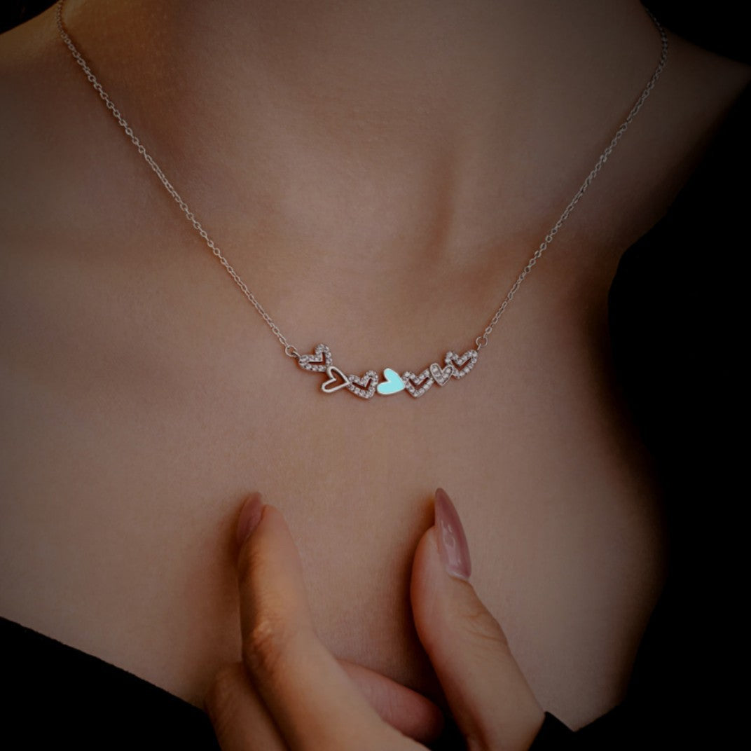 Lovely Sterling Silver 925 Luminous Necklace Female Niche Design Light Luxury Zircon Clavicle Chain Small Red Book Gift Pendant