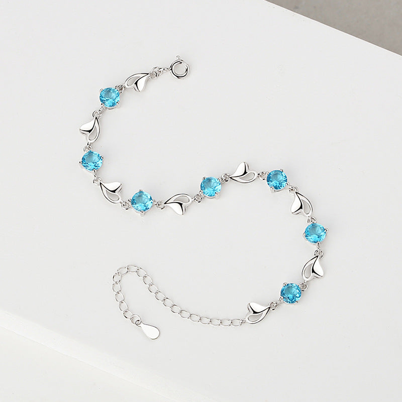 Bracciale in argento sterling 925 – cuore e motivo marino e zirconi