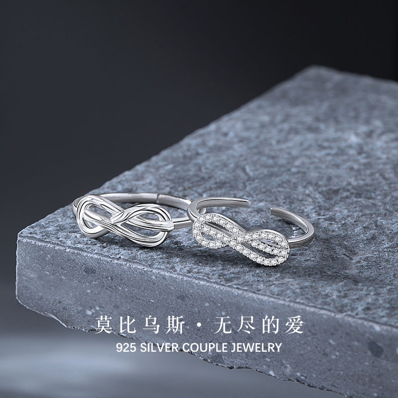 Mobius Ring Sterling Silver 925 Couple Ring Fashion Versatile Zircon Ring Ins Style Unlimited Symbol Pair Ring