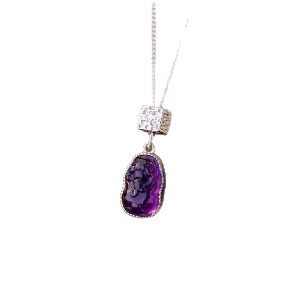 Sterling Silver 925 Necklace New Chinese Style National Fashion Natural Amethyst Clavicle Chain Ins Style Small Red Book Same Pendant