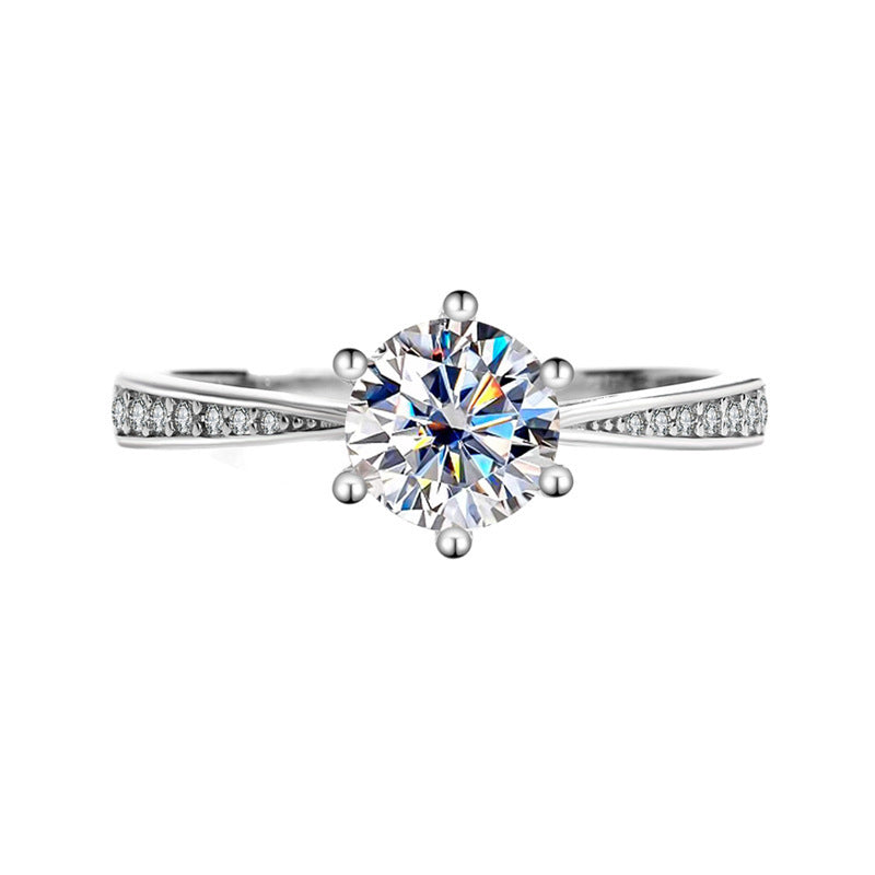Sterling Silver 925 Diamond Ring Women's Fashion Versatile 6-Claw Moissanite Ring 1 Karat Cross-Border Wedding Ring Gift