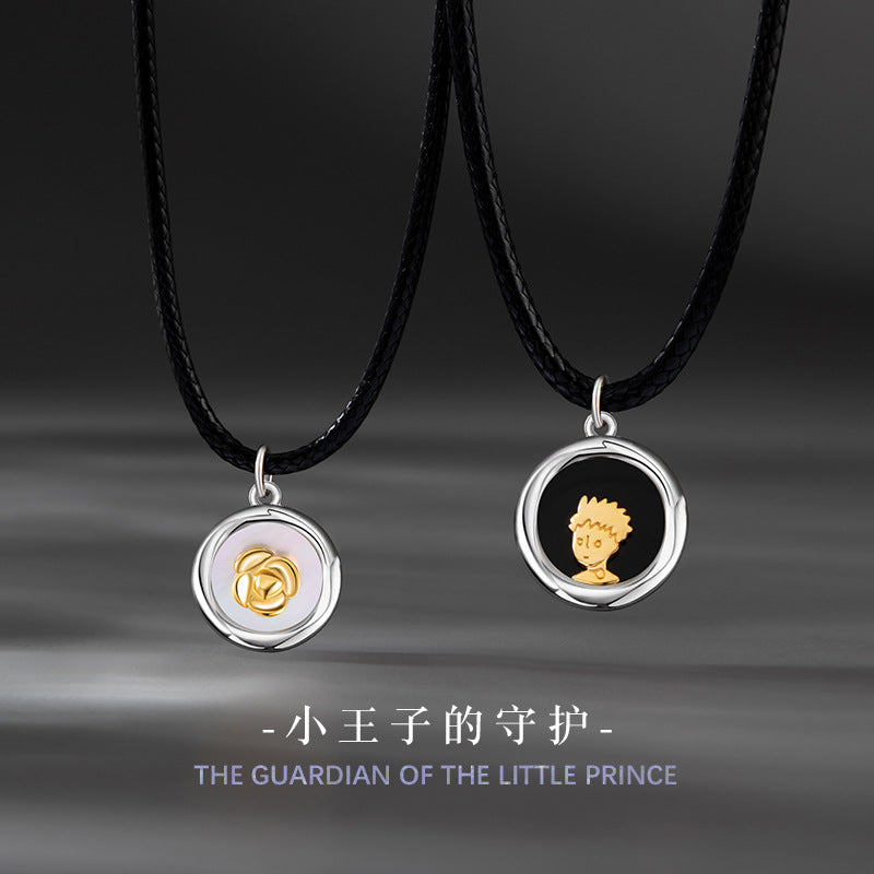 Little Prince and Rose Sterling Silver 925 Couple Necklace Men and Women Fashion Versatile Shell Clavicle Chain Ins Pendant