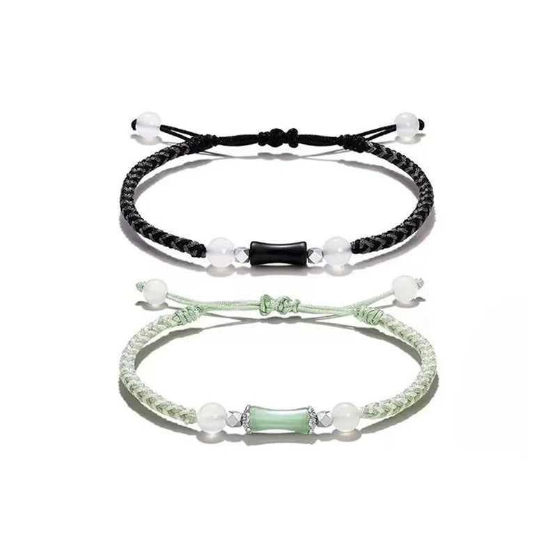 Festival High White Agate Sterling Silver 925 Couple Bracelet Mori Bamboo Jade Stone Bracelet Ins Style Bamboo Bracelet