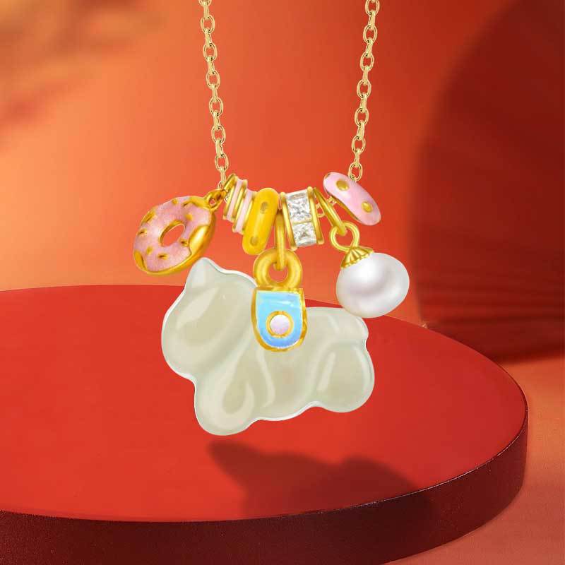 Instant Rich Flower Sterling Silver 925 Hetian Jade Necklace Sweet Natural Freshwater Pearl Clavicle Chain Donut Pendant