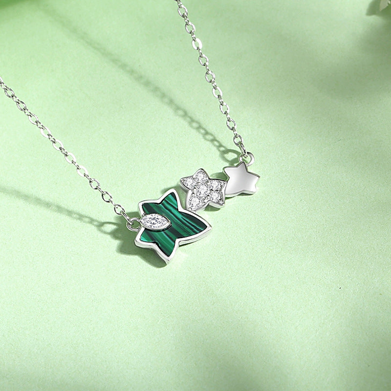 Maple Leaf Sterling Silver 925 Necklace Women's Fashion All-Match Flower Zircon Clavicle Chain Ins Peacock Ginkgo Leaf Pendant