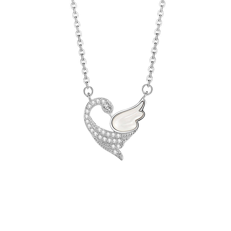 Original Swan Sterling Silver 925 Necklace Female Niche Design Light Luxury Zircon Clavicle Chain Ins Style White Fritillary Pendant