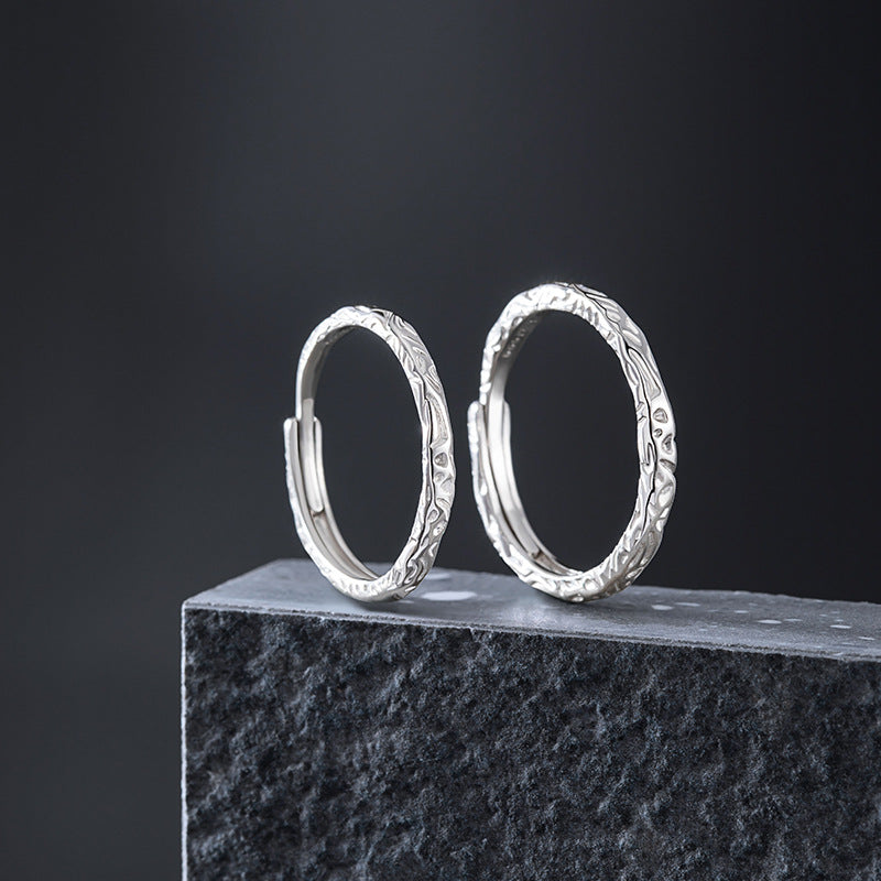 Candy Paper Pure Silver 999 Couple Ring Niche Design Light Luxury Irregular Plain Ring Ins Style Starry Ring