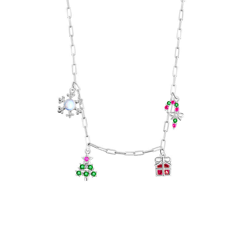Christmas Tree Sterling Silver 925 Necklace Niche Design Light Luxury Snowflake Zircon Clavicle Chain Ins Style Bow Pendant