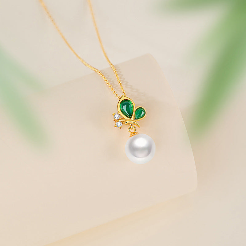 Butterfly Sterling Silver 925 Chalcedony Necklace Women's Light Luxury High-Grade Natural Freshwater Pearl Clavicle Chain Ins Zircon Pendant