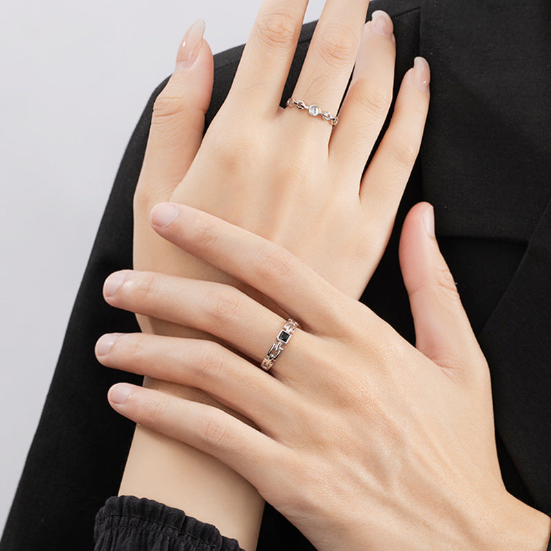 Tongxin Knot Sterling Silver 925 Couple Ring Niche Design Light Luxury Square Sugar Ring Ins Valentine's Day Gift Pair Ring