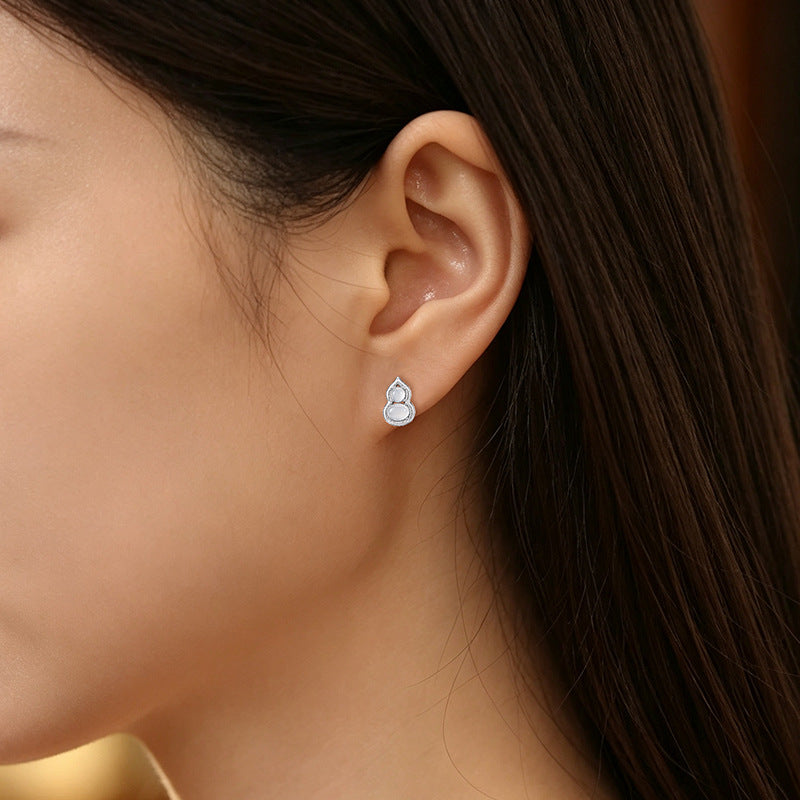 White Chalcedony Fu Lu Gourd Set S925 Sterling Silver Necklace Earrings Ring Pearl Bracelet National Fashion Style Factory Wholesale