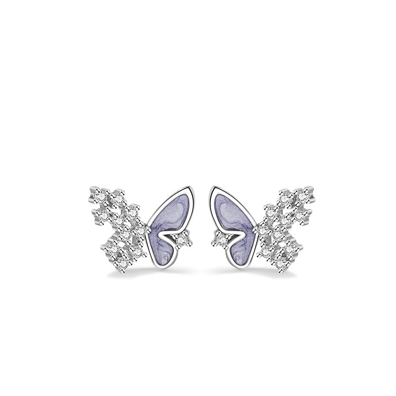 Fantasy Butterfly Sterling Silver S925 Stud Earrings Women's Light Luxury Niche Versatile Zircon Earrings Ins Style Animal Earrings