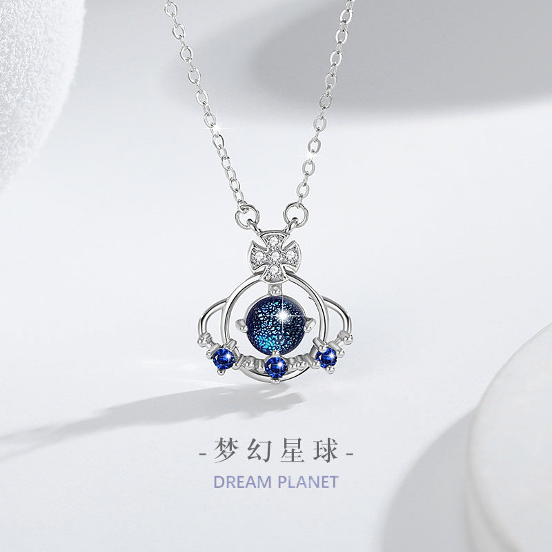 Collana in argento sterling 925 – pianeta e Saturno e dettaglio in vetro