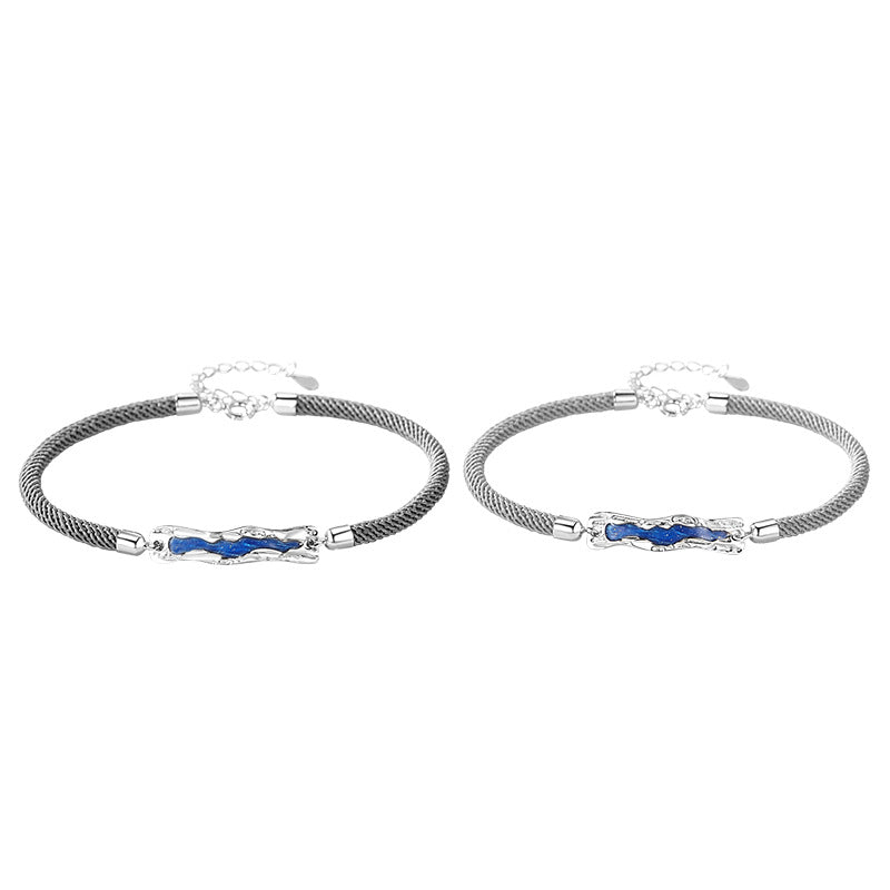 Love Oath Sterling Silver 925 Couple Bracelet Men and Women Niche Design Light Luxury Valentine's Day Sun Moon Mountain River Ring