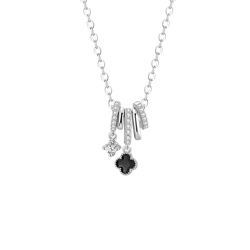 Lucky Clover Sterling Silver 925 Necklace Female Niche Light Luxury Flower Clavicle Chain Ins Style Ring Buckle Pendant