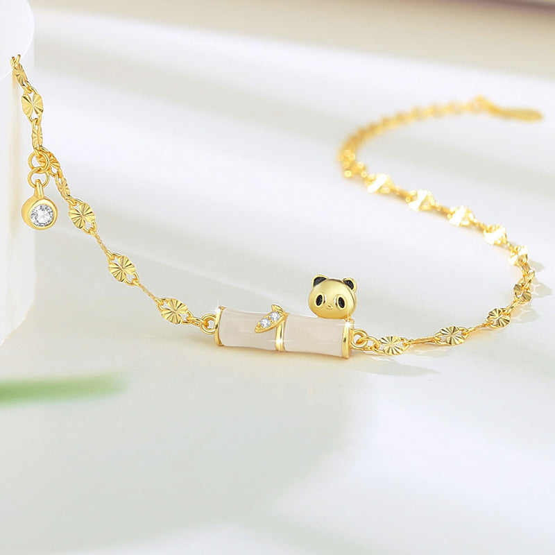 Bracciale in argento sterling 925 – panda e bambù e giada Hetian