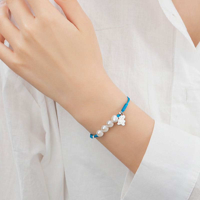 Cute Bear Sterling Silver S925 Bracelet Women's Simple Niche Natural Balaclava Bracelet Sweet Ins Style Bracelet