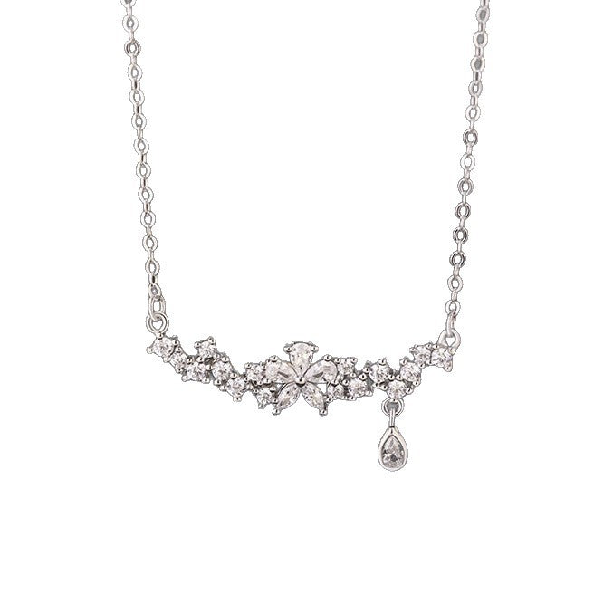 Flower Pure Silver 999 Necklace Female Niche Design Light Luxury Star Tassel Clavicle Chain Ins Laurel Goddess Pendant