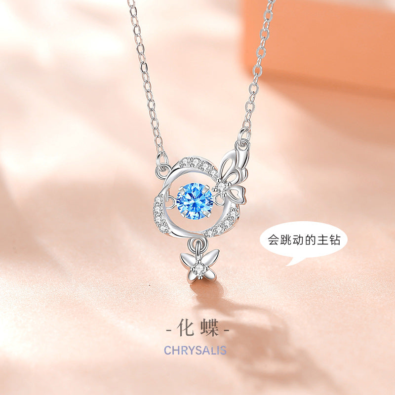 Butterfly Sterling Silver 925 Smart Necklace Female Niche Design Light Luxury Tassel Zircon Clavicle Chain Ins Love Pendant