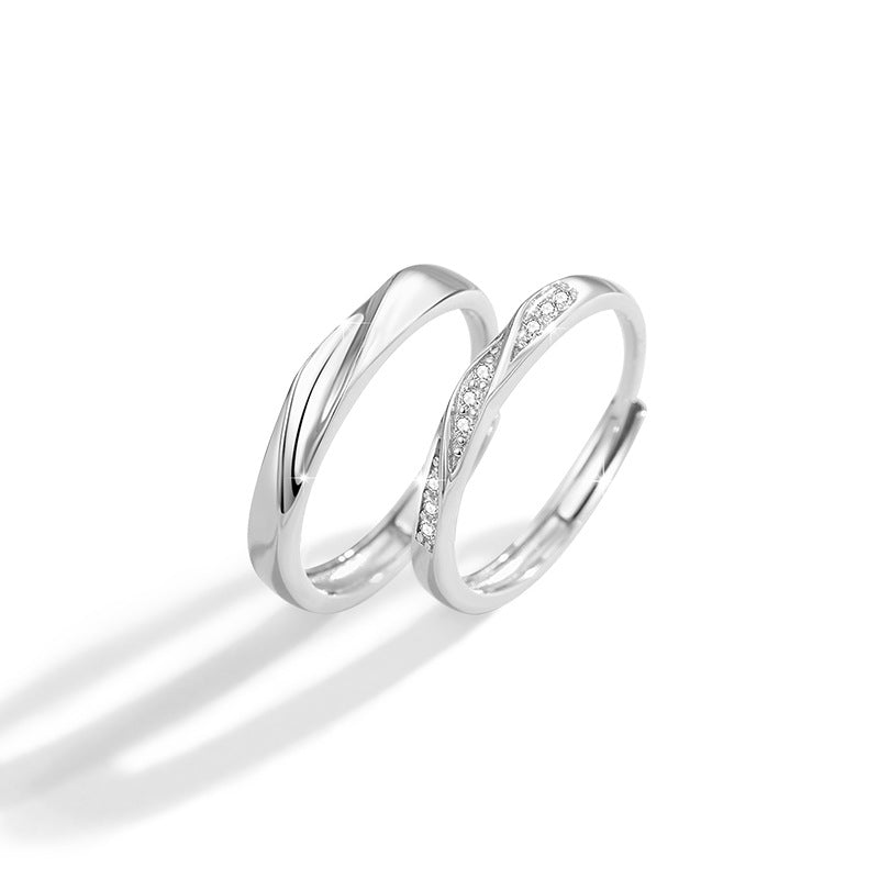 Mobius Pure Silver 999 Couple Ring Men and Women Niche Design Light Luxury Zircon Ring Qixi Ins Pair Ring