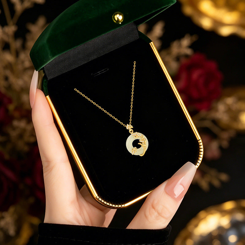 Year-Old Peace Hetian Jade Jewelry Female S925 Sterling Silver Necklace Bracelet Wheat Ear Design Sense New Chinese Holiday Gift