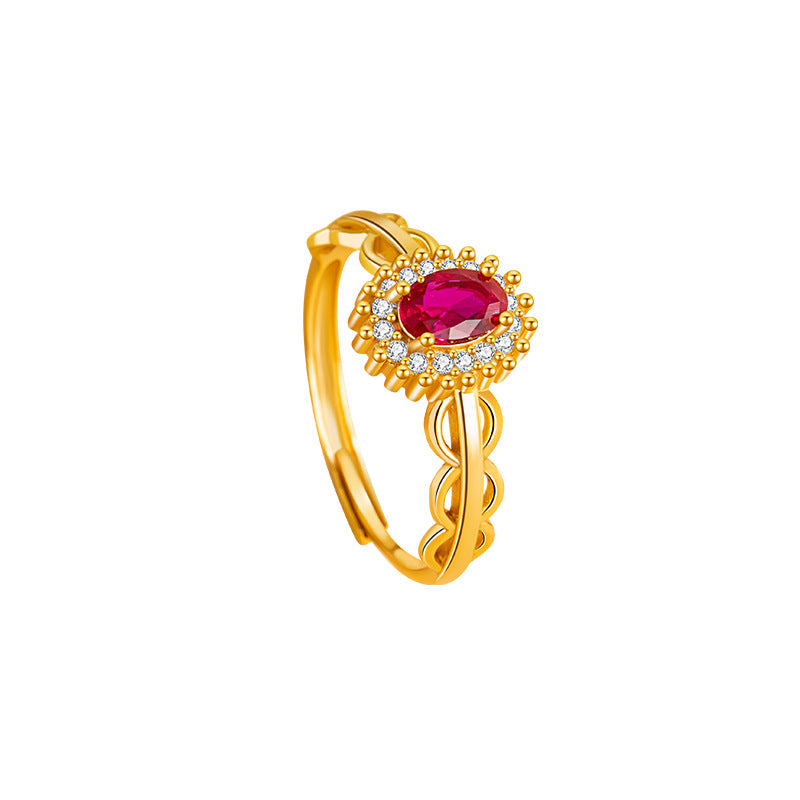 Sunflower Sterling Silver S925 Ring Female Light Luxury Niche Retro Style Ring Buckle Ring Ins Lace Red Diamond Bracelet