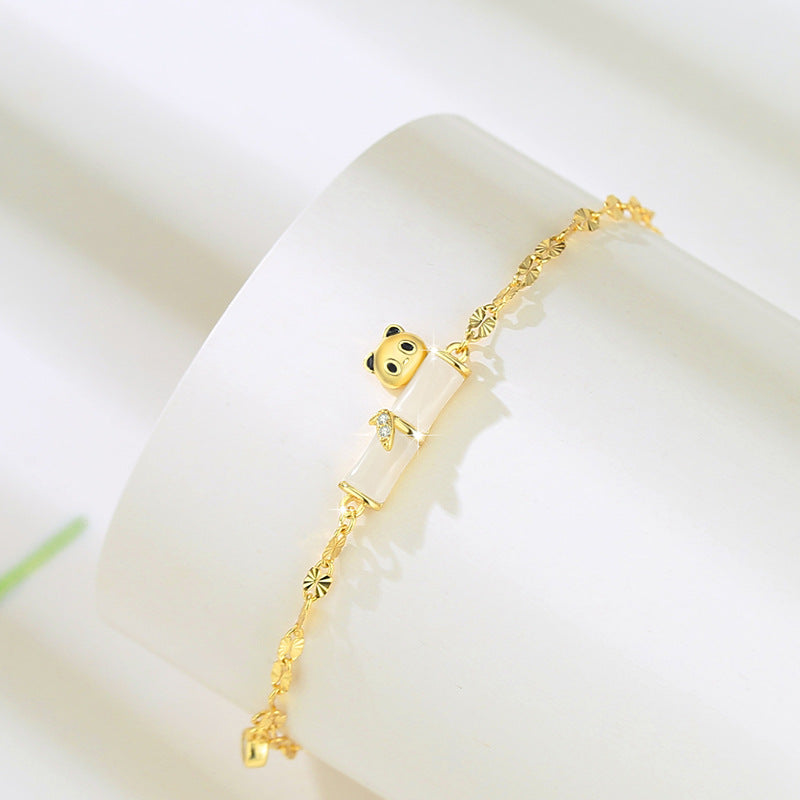 Bracciale in argento sterling 925 – panda e bambù e giada Hetian