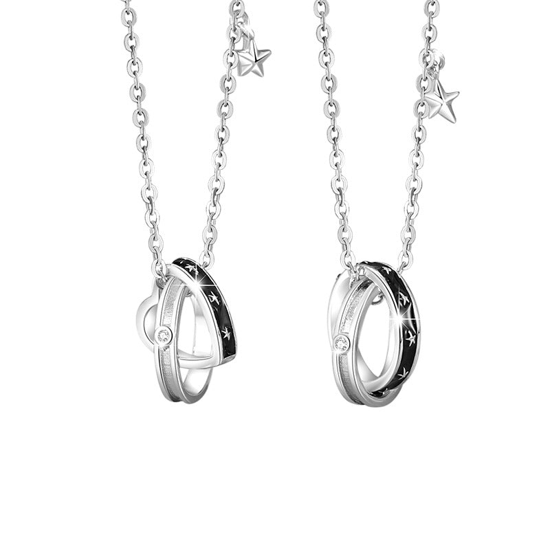 Ring Buckle Sterling Silver 925 Couple Necklace Niche Design Light Luxury Star Clavicle Chain Ins Style Love Pendant