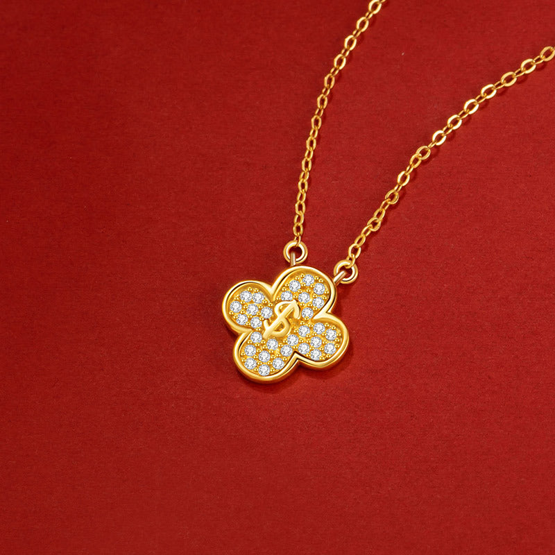 Rich Flower Clover Jewelry Set S925 Sterling Silver Gold-Plated Necklace Bracelet Lucky Lucky Gift Live Supply