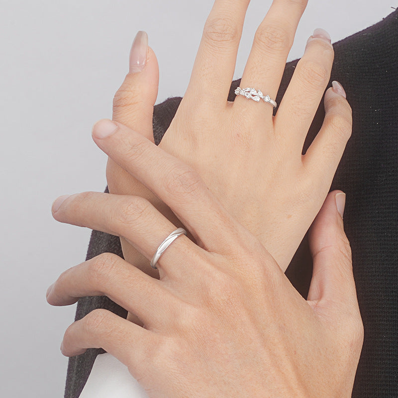 Wisteria Flower Pure Silver 999 Couple Ring Light Luxury High-Grade Flower Zircon Ring Ins Gift for Girlfriend Pair Ring
