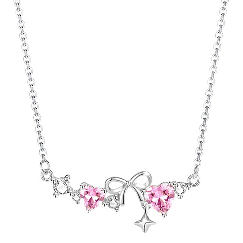 Bowknot Sterling Silver 925 Necklace Female Niche Design Light Luxury Star Tassel Clavicle Chain Ins Style Love Pendant