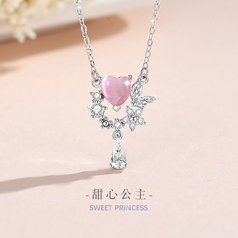 Lovely Sterling Silver 925 Necklace Female Niche Design Light Luxury Flower Clavicle Chain Get Things Ins Butterfly Tassel Pendant