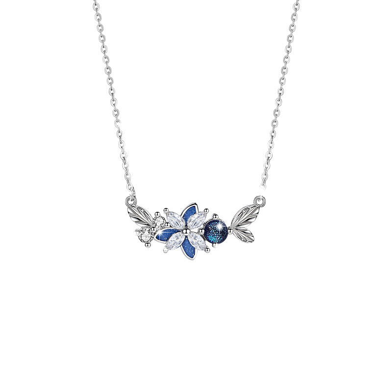 Butterfly Sterling Silver 925 Necklace Female Niche Design Light Luxury Glass Stone Clavicle Chain Get Things Ins Style Flower Pendant