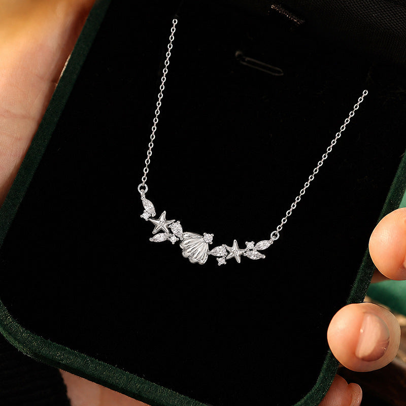 S925 Sterling Silver Necklace Bracelet Stud Earrings Starfish Shell Design Light Luxury Ocean Style Women's Gift Silver Jewelry Set