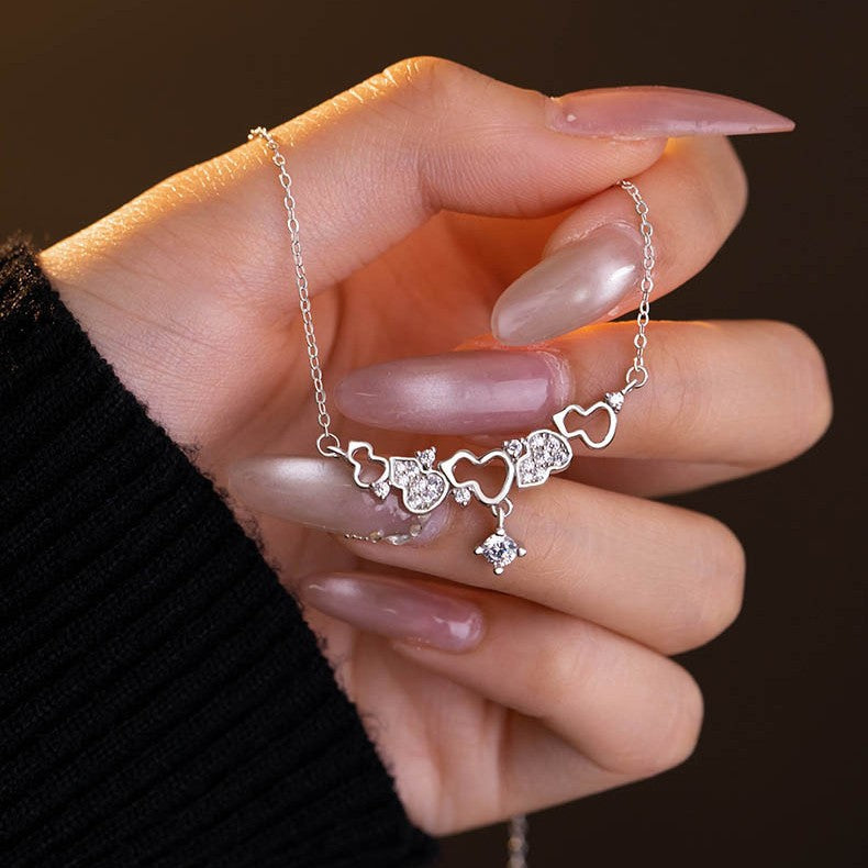 Gourd Pure Silver 999 Necklace Women's Light Luxury High-Grade Zircon Star Clavicle Chain Ins Little Red Book Same Pendant