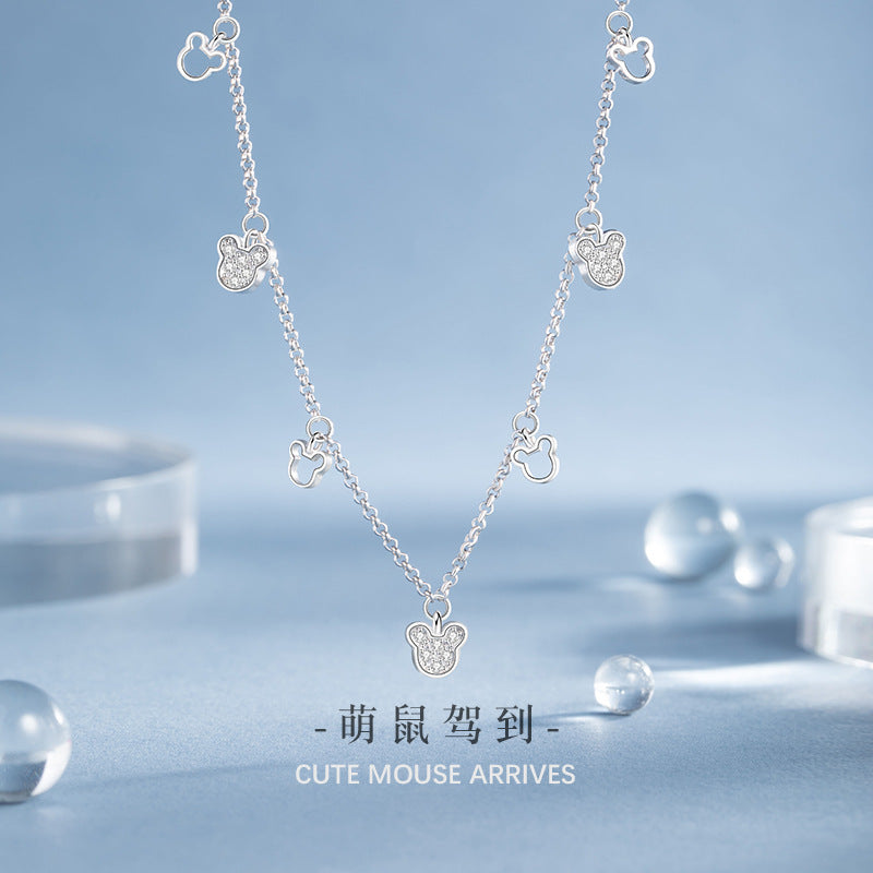 Cute Mouse Sterling Silver 925 Necklace Female Niche Design Light Luxury Zircon Clavicle Chain Ins Style Zodiac Mouse Pendant