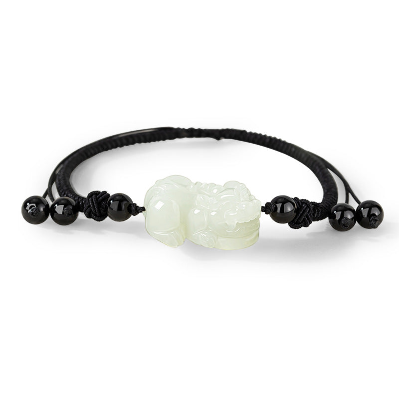 Natural Hetian Jade Bracelet Handmade Braided Rope Ethnic Style Unisex Black Agate Bracelet Gift