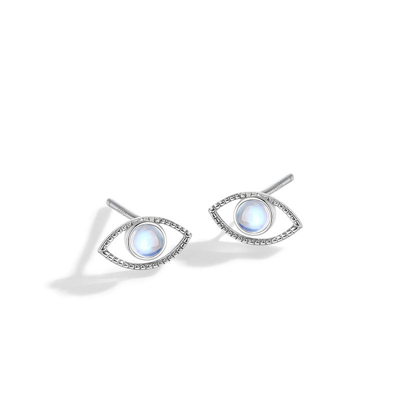 Devil's Eye Sterling Silver 925 Stud Earrings Female Niche Design Light Luxury Moonstone Earrings Ins Style Eye Earrings